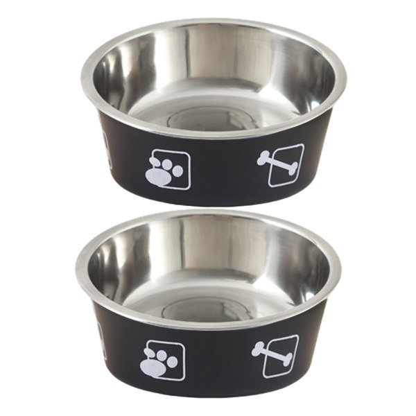 Hundskålar i metall i rostfritt stål (förpackning med 2) | Halkfritt gummi