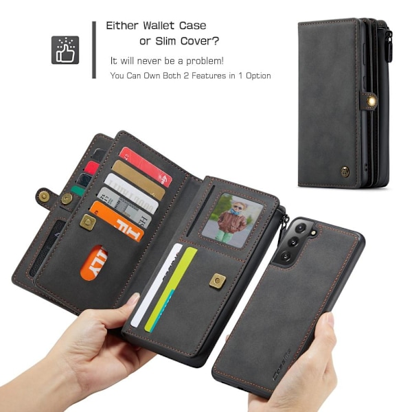 Samsung Galaxy S21 - CASEME 2-i-1 Multifunktionellt Läder Fodral - Svart Black Svart