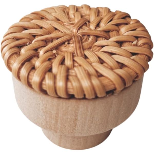6 Boho Rattan-knapper til kommode, skuffer, skap; Håndlaget Boho