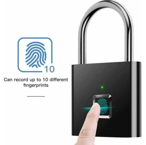Fingeravtryckshänglås, IP67 vattentätt, nyckellöst, USB-uppladdningsbart,