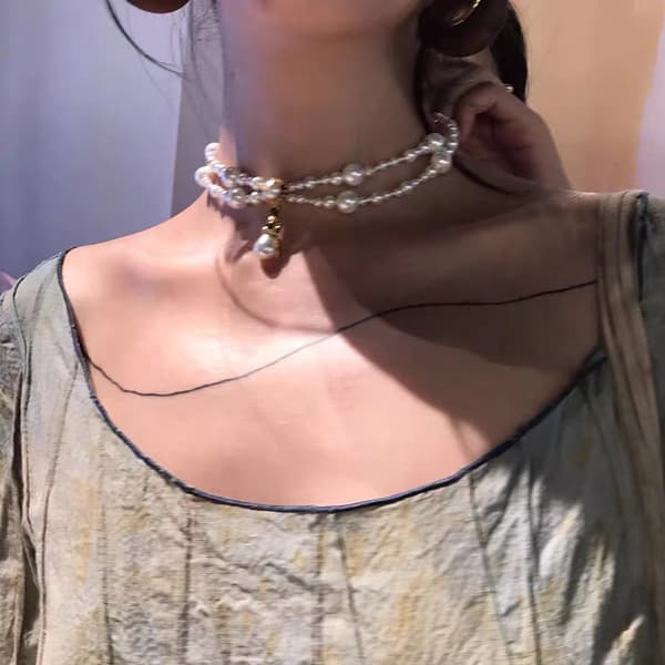 Retro barokk gullblad dråpeanheng choker