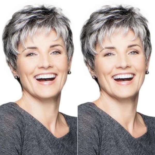 Dame Gradient Grå Kort Parykk Justerbar Elegant Mote