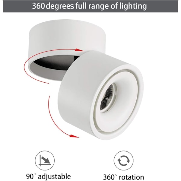 12W LED takspotlight for overflatemontering, justerbar vegglampe