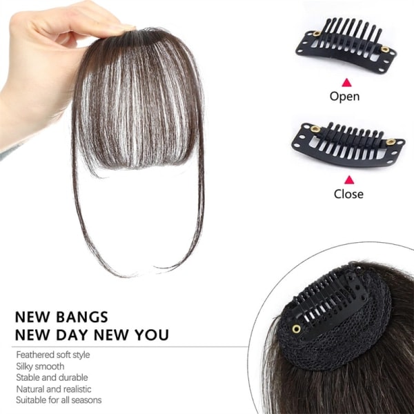 Clip-in lugg - Falska lugg hårklämma Mörkbrun Clip-on lugg Äkta människohår Svart