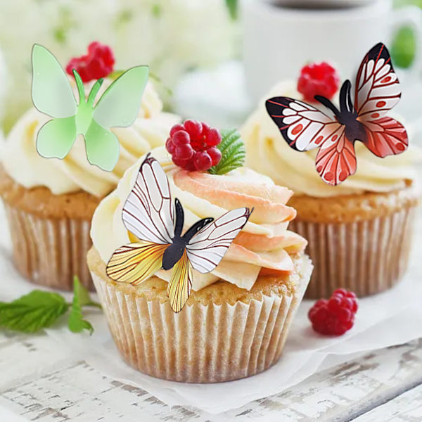 Färgglada ätbara fjärilar för cupcakes, blandade storlekar av oblater för DIY-design, bröllop, födelsedagsfest, tårtdekorationer