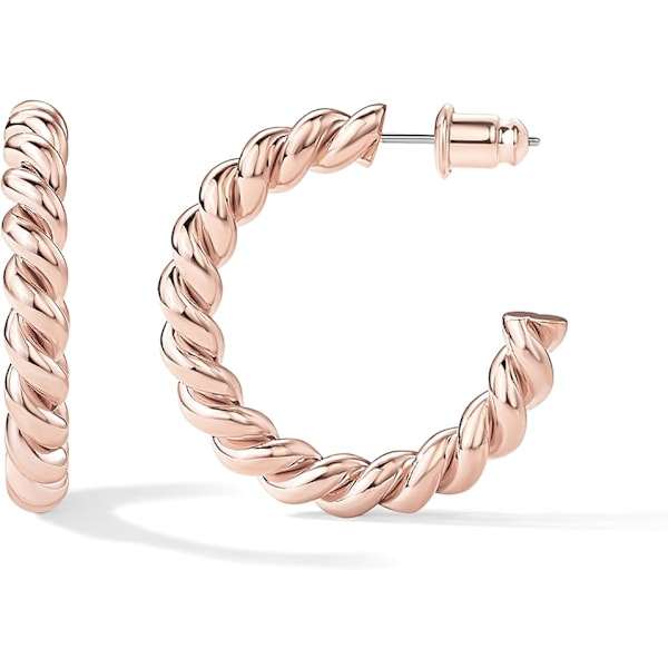 (Roséguld) 14K Guldpläterade Vridna Rep Runda Creolörhängen