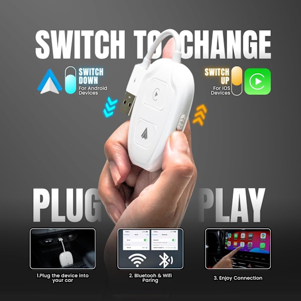 Trådlös Carplay-adapter, Uppgradera din körning med synkronisering och responsivitet i realtid, Elegant design för sömlös anslutning