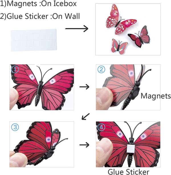 12 kpl 3D värikkäitä perhosseinätarroja DIY taidekoristeita