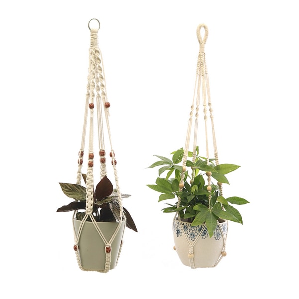 Set med 2 Macrame Hängande Korg Bomullsrep Hängande Korg Blomkruka Växthållare Hängare för Inomhus Utomhus Tak