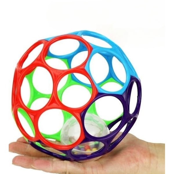 Lättgreppad skallra boll leksak för spädbarn, miljövänligt giftfritt material för nyfödda och uppåt, flexibel böjbar ram, röd, gul, grön, blå