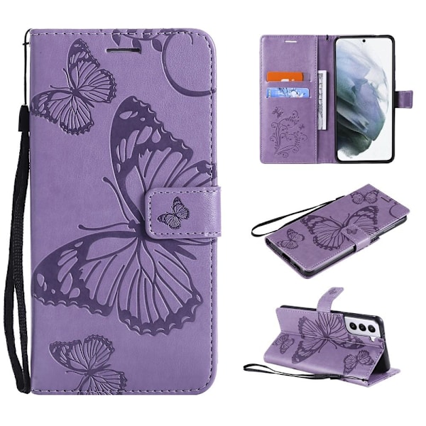 Samsung Galaxy S21 - Butterfly Läder Fodral - Lila Purple Lila