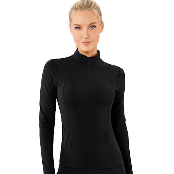 Damernas Vinter Plush Fitness Löpning Yoga Långärmad Elastisk Tight Sweatshirt - Svart