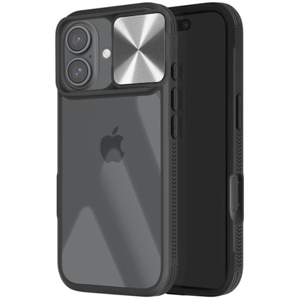iPhone 16-fodral, tvåmaterial, skjutbart kameraskydd, QI-kompatibelt, svart Blue