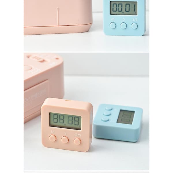 Digital timer, 4-pak mini-stopur med høj alarm, nedtælling op til 99,59 & LCD-display kort timer til køkken, kontor, sport Blå Pink