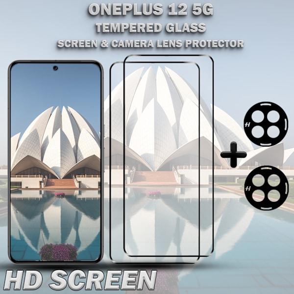 2-Pack ONEPLUS 12 5G Skärmskydd & 2-Pack linsskydd - Härdat Glas 9H - Super kvalitet 3D