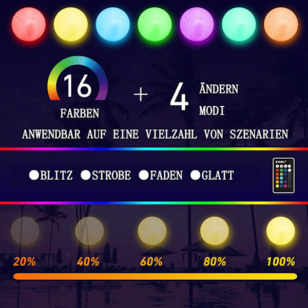 Glow Party Dekoration, Flytande LED Strandboll Uppblåsbar LED Glow Boll Med Uppladdningsbar LED Orb Lampa, Idealisk För Utomhus Strand Pool Party Spel (16 tum)