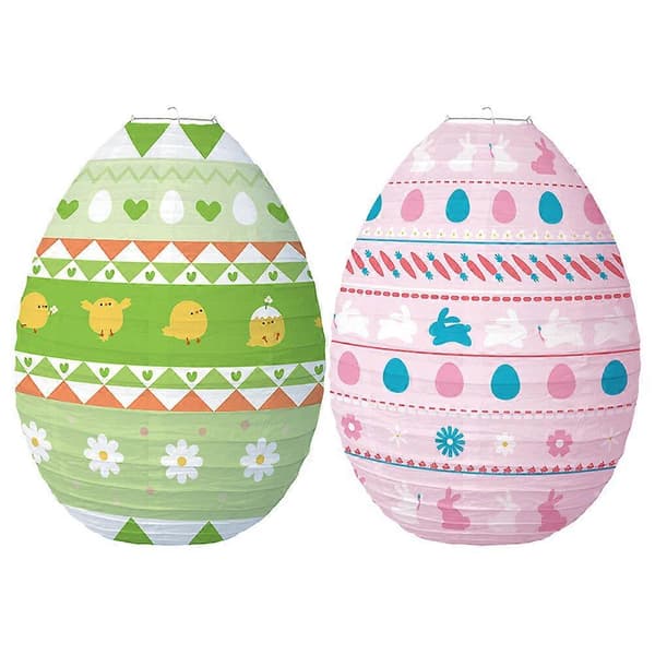 2 stk. påskehengende lanterner, eggformede hengende lanterner, papirlanterner, påskefestdekorasjoner