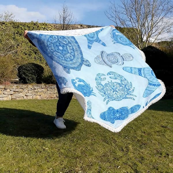 100cm x 100cm Merenelävät Mikrokuitu Pyöreä Hapsullinen Rantapyyhe D
