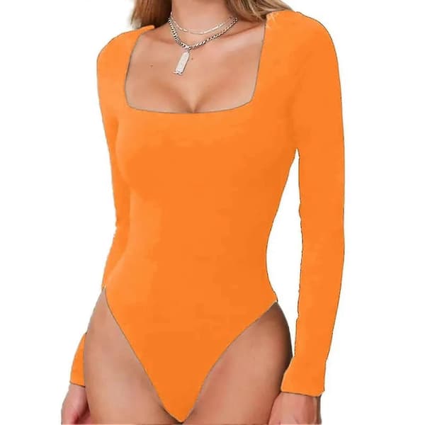 Oransje langermet, tettsittende bodydrakt for kvinner, for dans (Størrelse M)