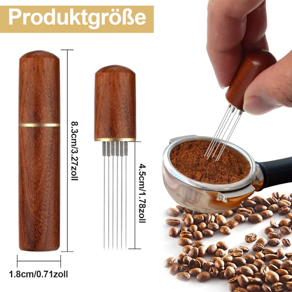 Espressomaskin Tillbehör, Fin Nål Design Espresso Distributionsverktyg För Jämn Espressoextraktion, Högkvalitativt Rostfritt Stål, Naturligt Trä