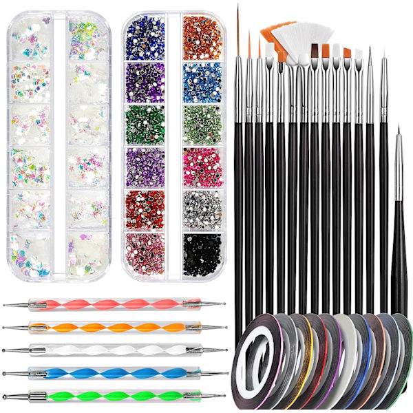 (Svart) Nail Art Design Tillbehör Nagelpennor Set