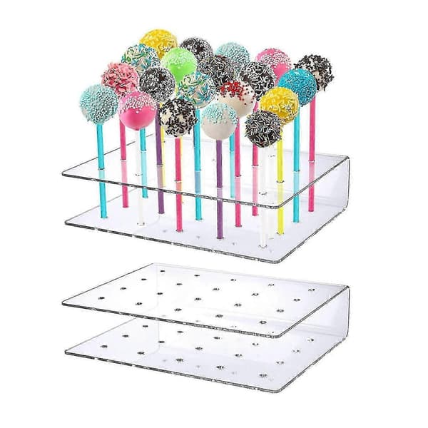 2 st/set Pop Hållare Kreativ Hållbar Dubbellagersdesign Akryl 20 Hål Cake Pop Ställ För Pa