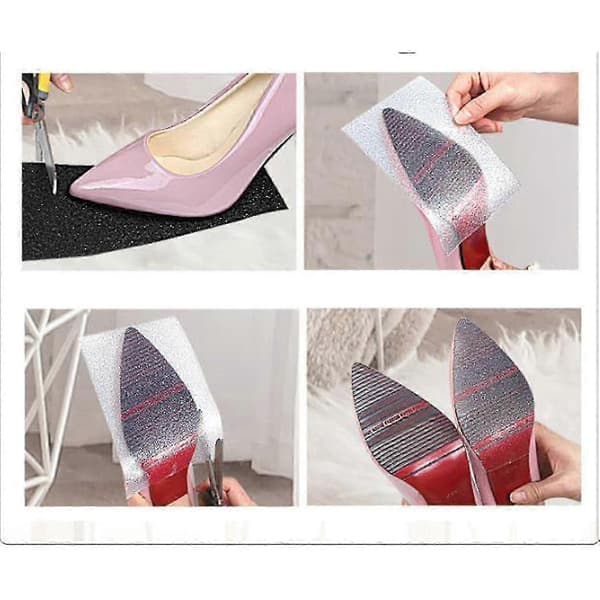 4 stk. PVC sålbeskyttelse selvklæbende dame høje hæle transparent 10cm*50cm sort, transparent farve