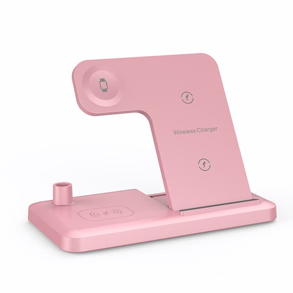 X498 - Sammenklappelig 4-i-1 Trådløs Opladerstander, Pink