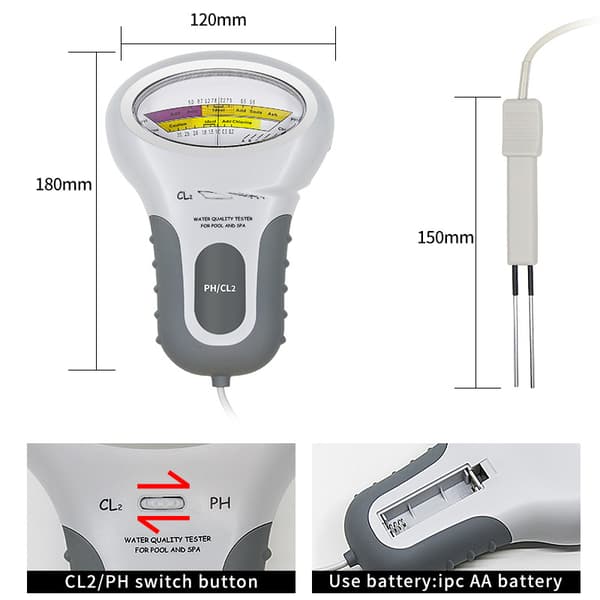 2 i 1 pH klor tester PC-102 pH tester klor vannkvalitet