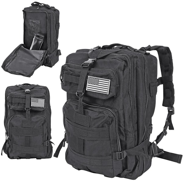 Militärväska / Ryggsäck i Nylon, Svart - 38 Liter Svart