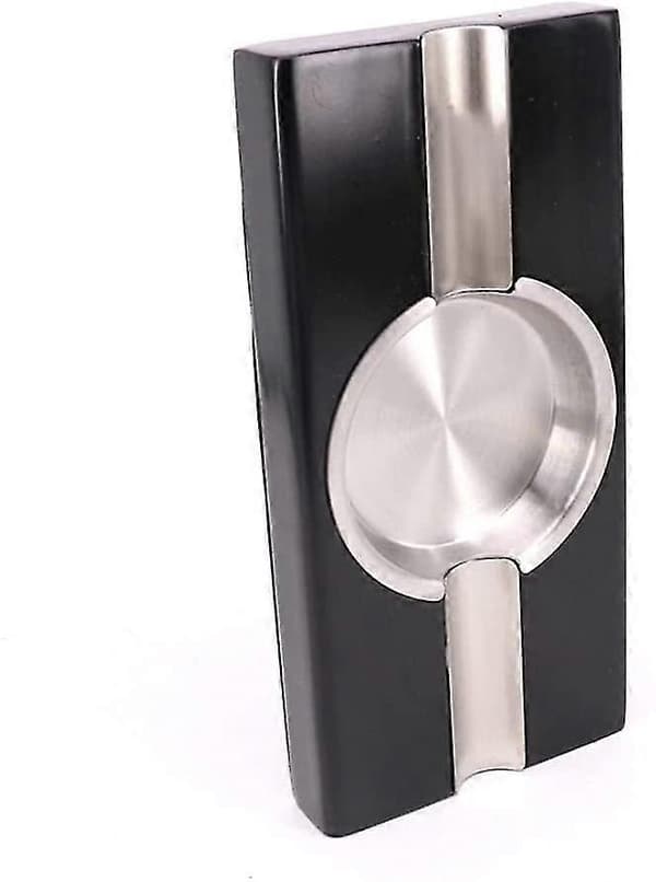 Bärbar Cigarraskkopp - Svart - 2 Cigarhållare Reseaskkopp för Män, Askkopp med Träbas