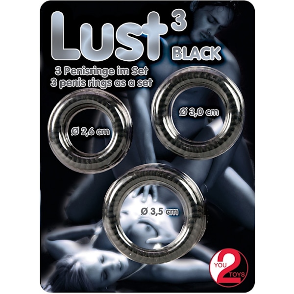 You2Toys: Lust 3 Penisringar, svart, 3-pack Svart