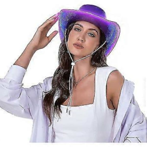 Lysende Space Cowboy Cowgirl Hatt (Lilla)