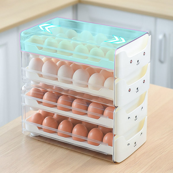 Dubbelskikts ägglåda transparent förlängning oberoende fack äggbehållare äggförvaringsbehållare för kylskåp, vit