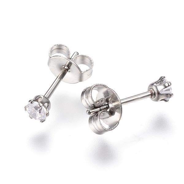 2 par Studs Örhängen i 316L stål med 3 mm Kristall vit  CZ x2