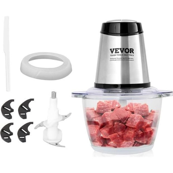 400 W elektrisk hackare - VEVOR - Köttkvarn - med glasskål 1,2 L 5 koppar