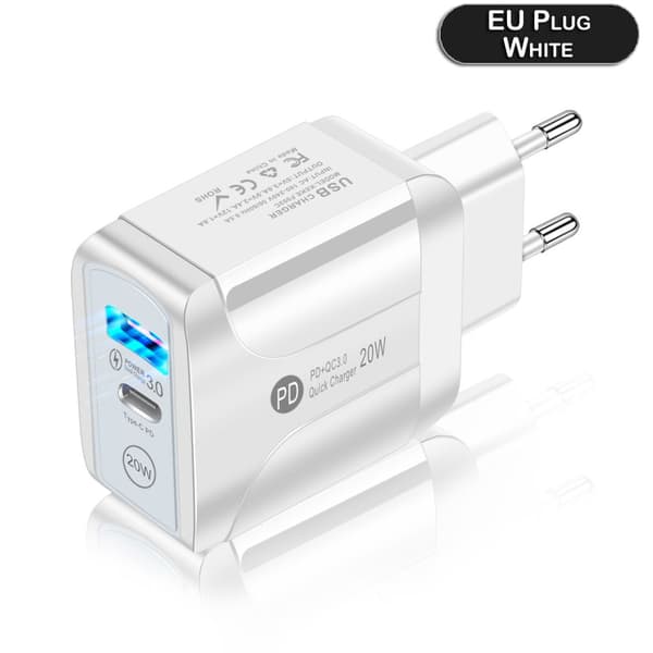 20W Strömadapter Laddare Snabbladdare Strömförsörjning USB-C Typ-C QC 3.0 Vit