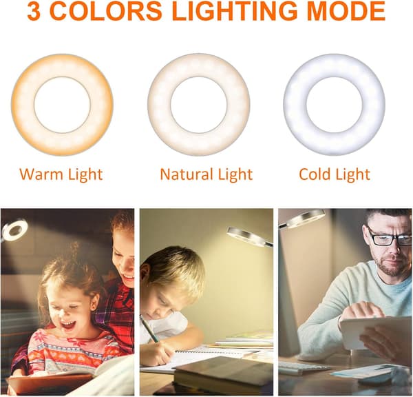 1 stk. sølv 48LED clip læselampe, USB-bordlampe, 3 farver