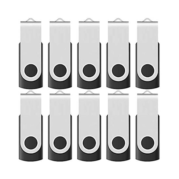 16 GB USB 2.0 Flash-minne Stick Drive Swivel Tumdrivar Bulk 10-pack, med LED-indikator, 12 X avtagbara vita etiketter (svart)
