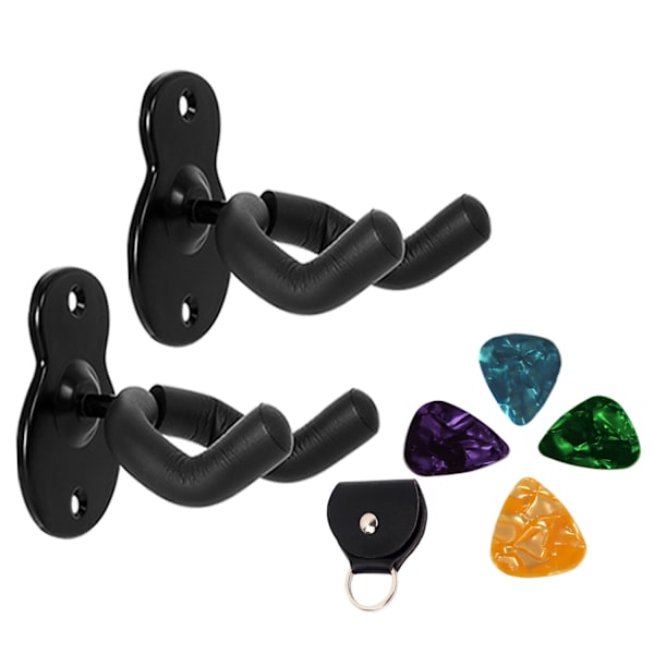 Gitarrväggfäste [2-pack] Halksäker Metallgitarrkrok för Akustisk Elektronisk Klassisk Bas eller Ukulele Gitarr i Vardagsrum/Studio/Showroom - Svart