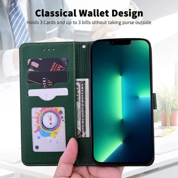 (För iPhone 11) PU-läder plånboksfodral med kortfack, magnetisk kungsblå svart