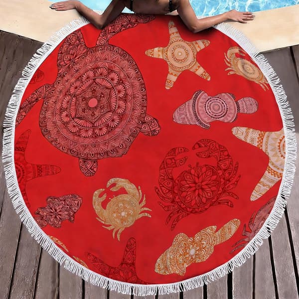 100cm x 100cm Merenelävät Mikrokuitu Pyöreä Hapsullinen Rantapyyhe A