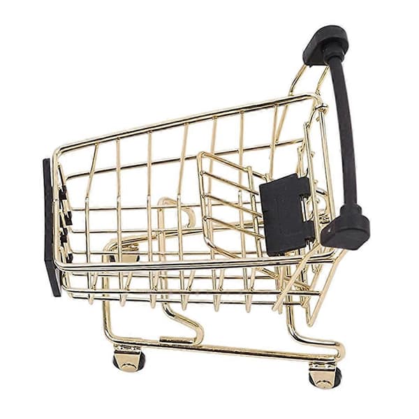 1PC Mini Golden Trolley Shape Förvaringskorg Hushållskontor Förvaringskorg