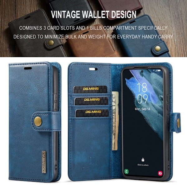 DG.MING 2-in-1 Magnet Wallet Samsung Galaxy S24 Plus Blue