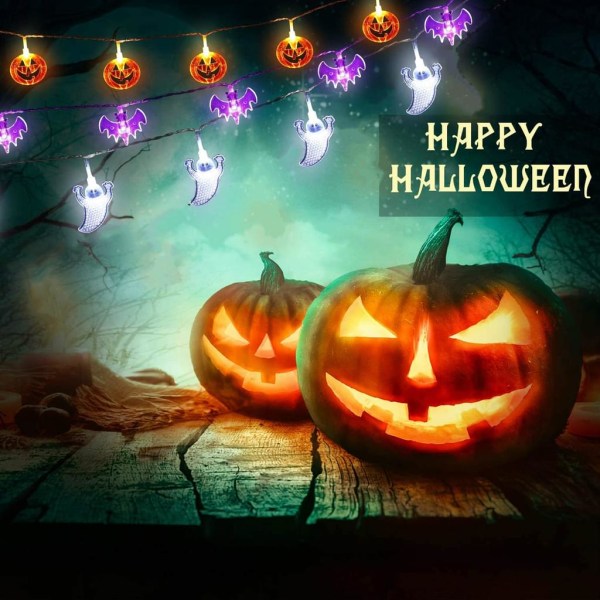 Halloween-fe-lampor, 3m 20led pumpa, spöke och fladdermus