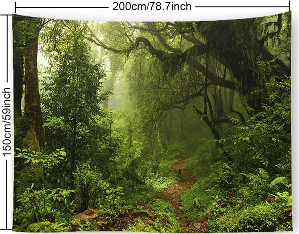 (150x200cm, 59\"X79\") Skogsväv Stor Grön Träd Vit M
