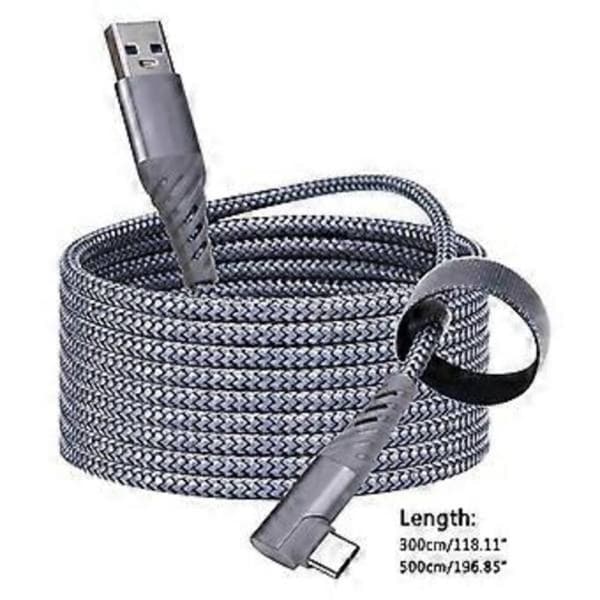 Typ-C til USB-A Flettet Kabel Ladekabel til Quest 2 VR Link Kabel Højhastighedsdataoverførselskabel 5 meter 3m