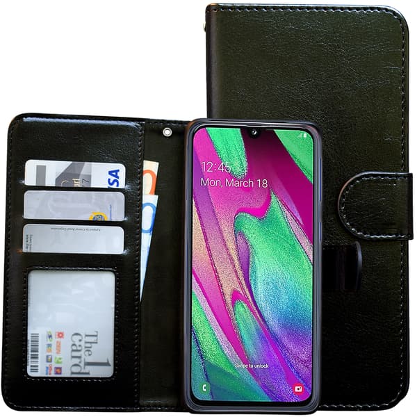 Galaxy A40, läderfodral, skydd, svart Svart