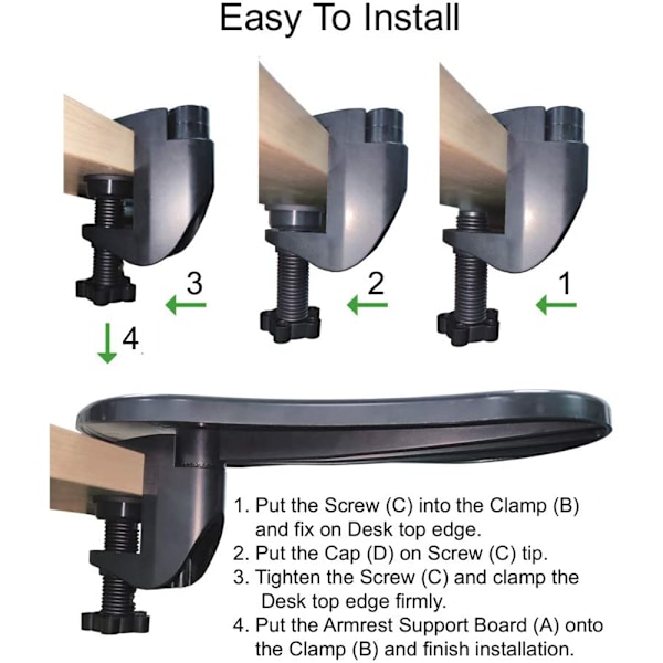 Justerbart Skrivbordsarmsstöd, Ergonomiskt Designat För Maximal Komfort, 180 Graders Kulled, Memory Foam-vaddering, Enkel Installation Utan Montering