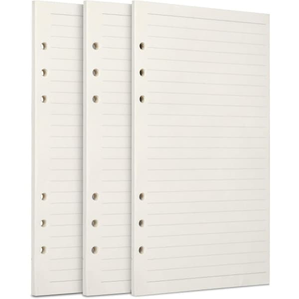 A6 Refill Paper, 3 Packs 100GSM Thick Refillable Paper 6-Hole Refill Sheets Loose Leaf Refill 135 Sheets (270 Pages)